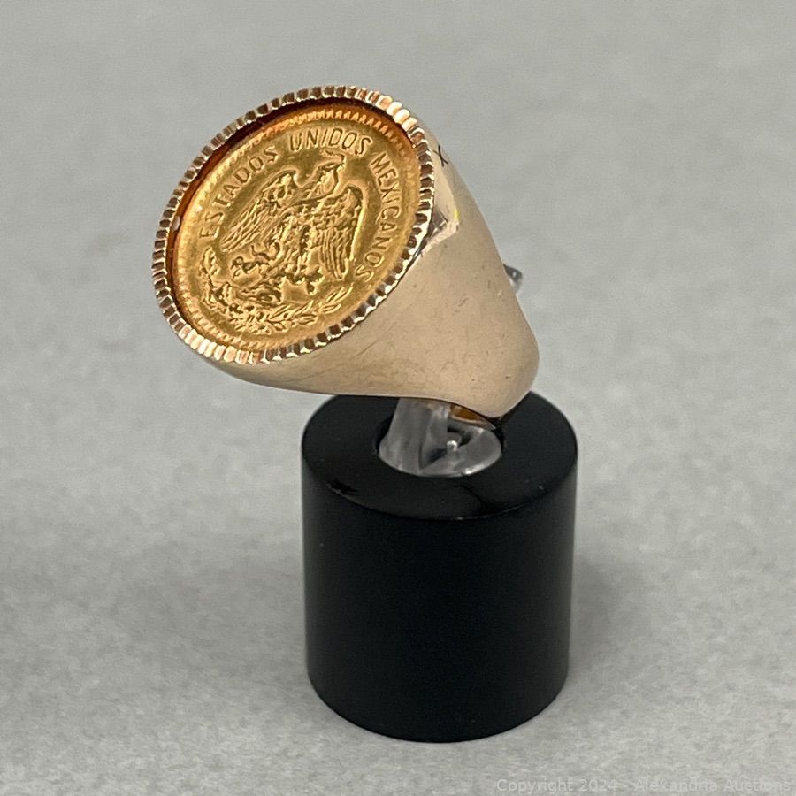 Mexican Gold Coin Ring Men's 14k Gold Ring With 1906 Peso Mexican